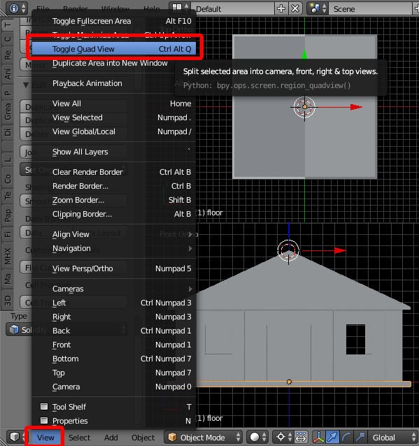 How to toggle quad view of a modeled building