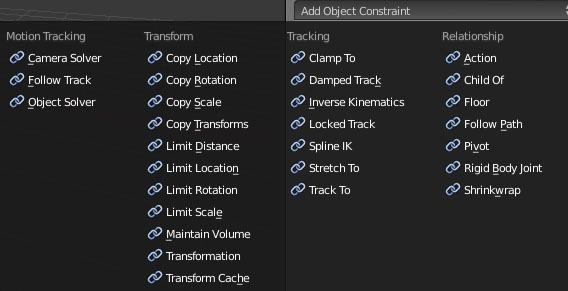 Blender Add Object Constraint Panel